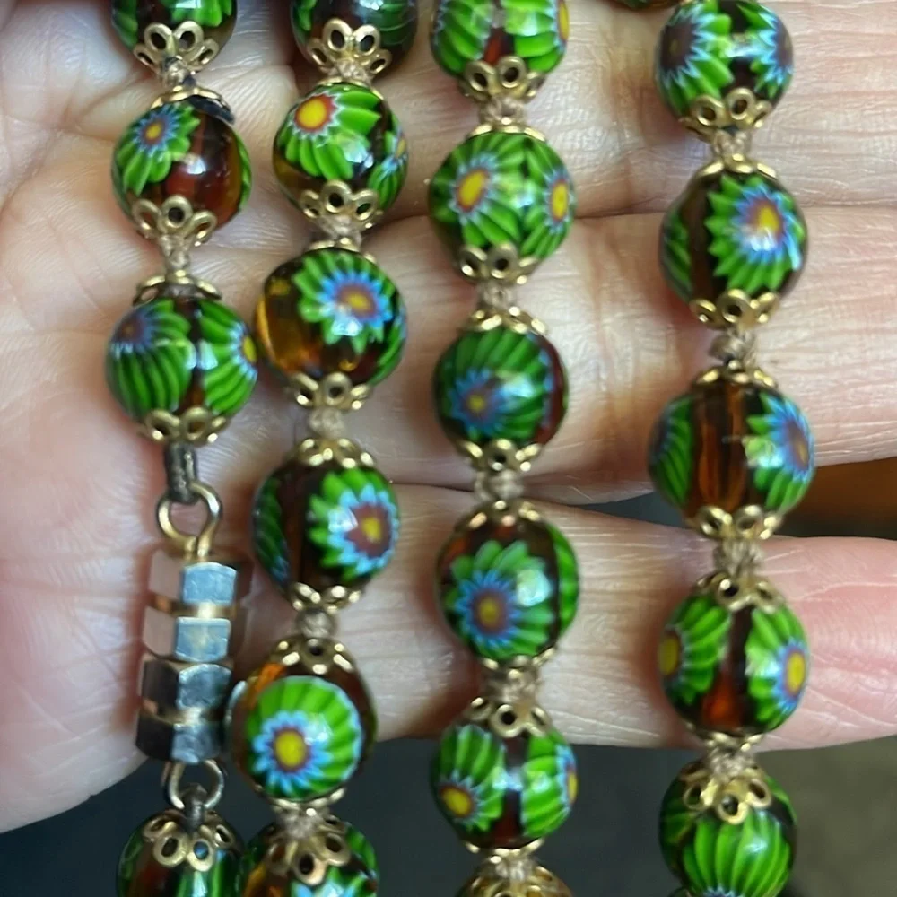 Vintange Venetian Murano Millefori brown glass Beaded Necklace